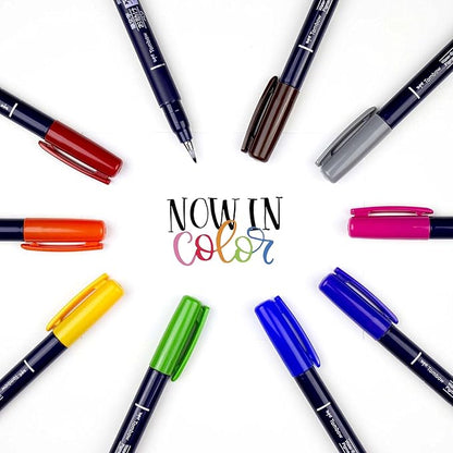 Tombow 56429 Fudenosuke Colors Brush Pens, 10-Pack. Hard Tip Fudenosuke Brush Pens in Assorted Colors for Calligraphy and Art Drawings