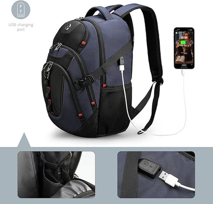 Swissdigital Design Large Business Laptop Backpack with Smart USB Charging Port, Travel Backpack Fits 15.6 inches laptops, Water Repellent College Backpack for Men Women (VECTOR SD803-12 Blue/Black)
