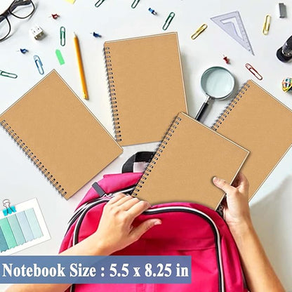 GINMLYDA 6Pack Small Spiral Notebook A5, 8.25x5.5” 120 Lined Pages Wide Ruled Spiral Journal Bulk Blank Kraft Cover Spiral Bound Notebook & Writing Pads for Home Office Meeting Work Note Taking