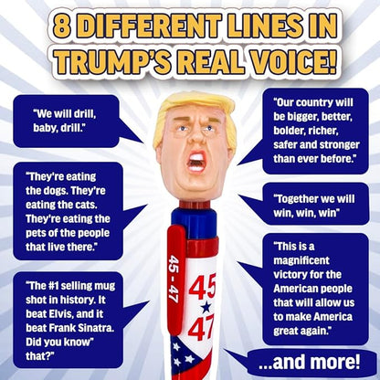 OUR FRIENDLY FOREST Talking Donald Trump Pen - 45-47 Victory Edition with 8 New Lines in His Real Voice - Patriotic Desk Gift for Husband
