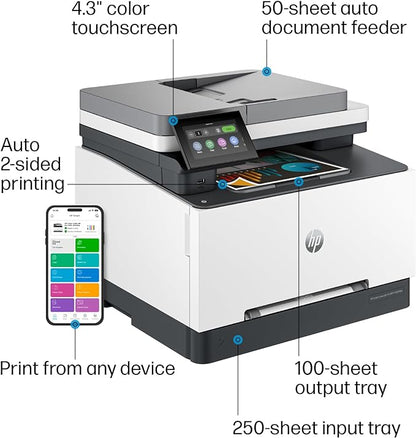 HP Color Laserjet Pro MFP 3301fdw Wireless All-in-One Color Laser Printer, Office Printer, Scanner, Copier, Fax, ADF, Duplex, Best-for-Office (499Q5F)
