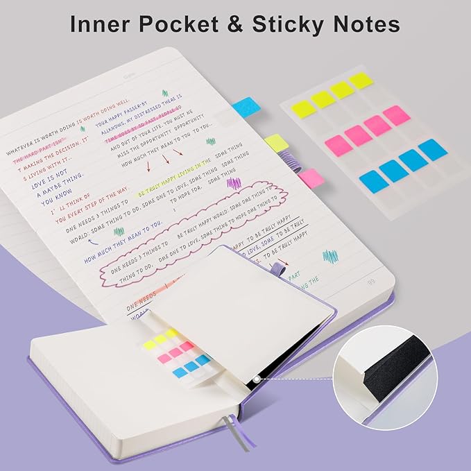 EMSHOI Lined Journal Notebook - 320 Numbered Pages, 100gsm Thick Journals, A5 Hardcover Leather College Ruled Notebooks for Women Men School Work Writing Note Taking, 5.75 x 8.38-Light Purple