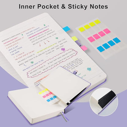 EMSHOI Lined Journal Notebook - 320 Numbered Pages, 100gsm Thick Journals, A5 Hardcover Leather College Ruled Notebooks for Women Men School Work Writing Note Taking, 5.75 x 8.38-Light Purple