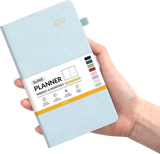 SUNEE 2025 Pocket Weekly Planner for Purse 3.5" x 6" - 12 Month (January 2025 - December 2025), Pocket Size Planner, Hardcover, Notes, Pocket, 100 GSM Paper, Grey Blue