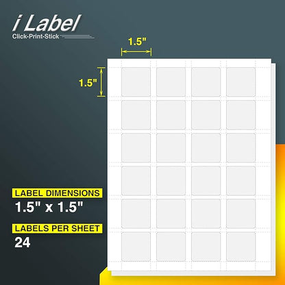 24UP 1.5" x 1.5" Square Labels for Laser & Inkjet Printers[500 Sheets,12000 Labels]