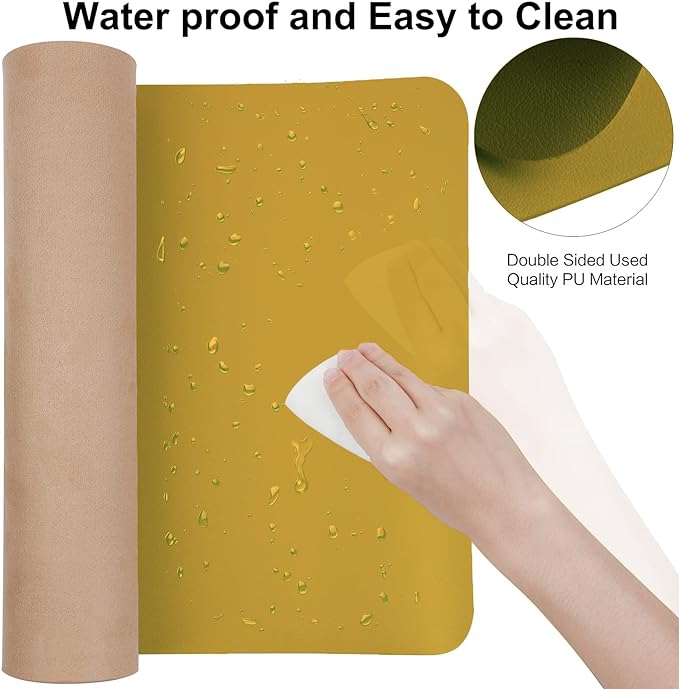 Boutilon Leather Desk Pad 35"x 17" Non-Slip Mouse Pad,Office Desk Mat,Waterprooft PU Leather Desk Blotter,Desk Pad Protector,Desk Writing Pad for Home Office Decor (L-Yellow,35"x 17")