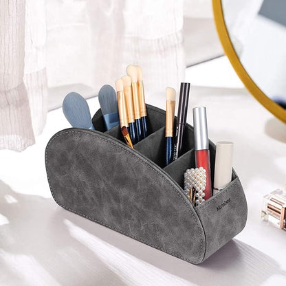 Remote Control Holder with 5 Compartments, KENOBEE Anti-slip Desktop Caddy Storage Organizer for Remote Controllers, Office Supplies, Makeup Brush, Media Accessories, Gray