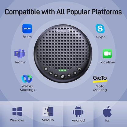 EMEET Conference Speaker and Microphone w/8+1 Mics, 360° Voice Pickup, Noise Reduce, Bluetooth/USB/Dongle Speakerphone for 14 People w/Daisy Chain for 25, Compatible w/Leading Platforms, 2024 Version