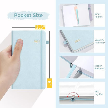 SUNEE 2025 Pocket Weekly Planner for Purse 3.5" x 6" - 12 Month (January 2025 - December 2025), Pocket Size Planner, Hardcover, Notes, Pocket, 100 GSM Paper, Grey Blue