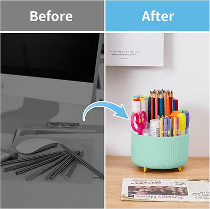 Marbrasse Desk Organizer, 360-Degree Rotating Pen Holder for Desk, Desk Organizers and Accessories with 5 Compartments Pencil Organizer, Art Supply Storage Box Caddy for Office, Home (Mint Green)