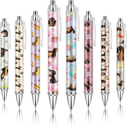 Ireer 8 Pcs Ballpoint Pens for Women 1.00 mm Cute Black Ink Fancy Pens Fine Point Smooth Writing for Journaling Aesthetic Office Supplies(Dachshund)