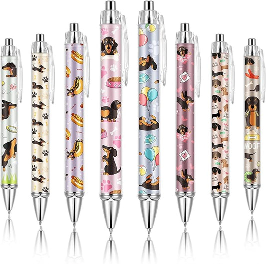 Ireer 8 Pcs Ballpoint Pens for Women 1.00 mm Cute Black Ink Fancy Pens Fine Point Smooth Writing for Journaling Aesthetic Office Supplies(Dachshund)
