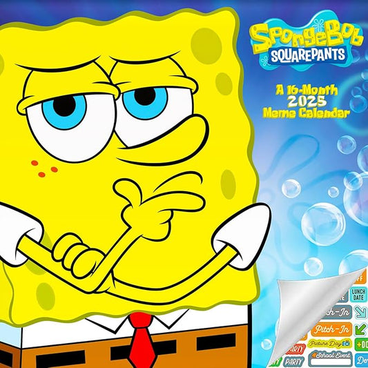 SpongeBob Squarepants Calendar 2025 - Deluxe 2025 SpongeBob Wall Calendar Bundle with Over 100 Calendar Stickers (Bikini Bottom Gifts, Office Supplies)
