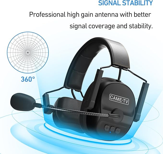 Came-TV Kuminik8 1.9GHz Wireless Intercom Headsets System Full Duplex Noise Cancellation Zero Latency 1500ft Single-Ear Headset for 7 People Team Communication
