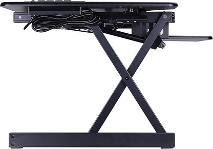 Rocelco 46" Height Adjustable Standing Desk Converter - Desktop AC USB Charger - Sit Stand Up Triple Monitor Riser - Tall Computer Workstation - Retractable Keyboard Tray - Black (R DADRB-46-ACUSB)