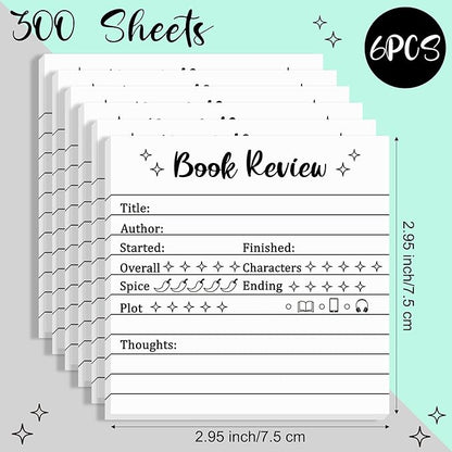 L1rabe Book Review Mini Sticky Notes - 6Pcs Self-Stick Note Pads Reading Journals for Book Lovers&Readers, 300 Sheets Small Notepads Bookish Bookworm Gifts, Back to School Review Tracker Reading Log