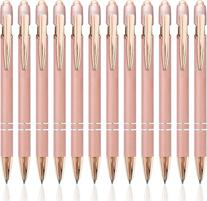 Stylus Pens for Touch Screens, 12 Pack Rose Gold Pens, 1.0mm Medium Point BallPoint Pens, Cute Pens Nurse Gifts Office Supplies for Women (No Words, 12 Pcs Rose Gold)
