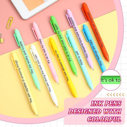 50 Pcs Gel Ink Pens Motivational Inspirational Quote Pen Retractable Rolling Ball Smooth Writing for Coworkers Supplies Office Home(Stylish Color,Mental Health Reminders)