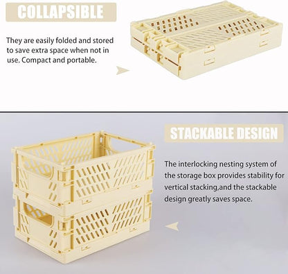 Tixill 2-Pack Mini Foldable Plastic Baskets for Organizing and Storage, Collapsible Storage Crate for Home Kitchen Bedroom Bathroom Office (5.9x3.8x2.2, Yellow)
