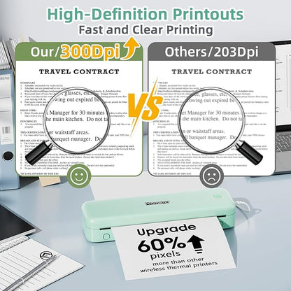 Phomemo M834 (Upgraded) Portable Printer, Wireless Bluetooth Thermal Printer, Support Multi-Size Thermal Paper, Compatible with iOS, Android & PC, Mobile Printer for Travel, Office, School, Green