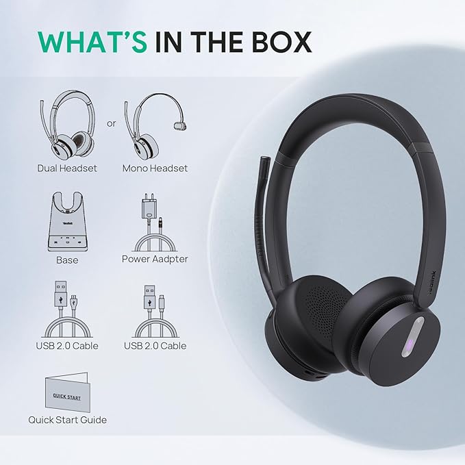 Yealink WH64 Wireless Headset, DECT & Bluetooth Dual-Mode 606 ft Range Headset for Teams Zoom,Skype and UC, Phone Headset with 3X Mic, 26 Talk Time, Office Work Headset for Desk IP Phone, PC,CellPhone