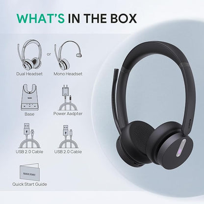 Yealink WH64 Wireless Headset, DECT & Bluetooth Dual-Mode 606 ft Range Headset for Teams Zoom,Skype and UC, Phone Headset with 3X Mic, 32 Talk Time, Office Work Headset for Desk IP Phone, PC,CellPhone