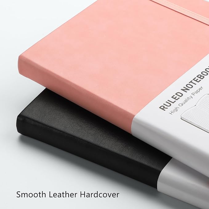 RETTACY Journaling Notebooks, A5 Lined Journal Notebook with 192 Numbered Pages, 5.7'' × 8.3'' Medium Size, for Writing, Work, Office, Leather Hardcover, 100 GSM Thick Paper (Pink)