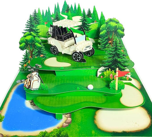 HEARTAGS- Golf Birthday Card For Men, 6x8 in Pop Up Birthday Cards For Husband, Dad, Him, Son, Brother, Happy Birthday Popup Cards From Wife With Envelope, Fathers Day Card