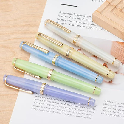 Jinhao 82 Acrylic Fountain Pen, Iridium Bent Nib with Ink Converter, Transparent Light Blue Classic Design Smooth Writing Pen (Gold Trim)