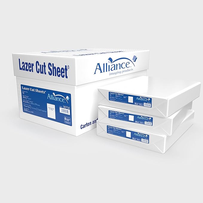 Prepunched Paper Alliance Laser Cut Sheet 5 Hole Top Punch 8.5 x 11 inch, 20 lb, 92 Bright, 2500 Sheets