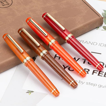 Jinhao 82 Acrylic Fountain Pen, Iridium Fine Nib with Ink Converter, Transparent Coffee Fluorescent Classic Design Smooth Writing Pen (Gold Trim)