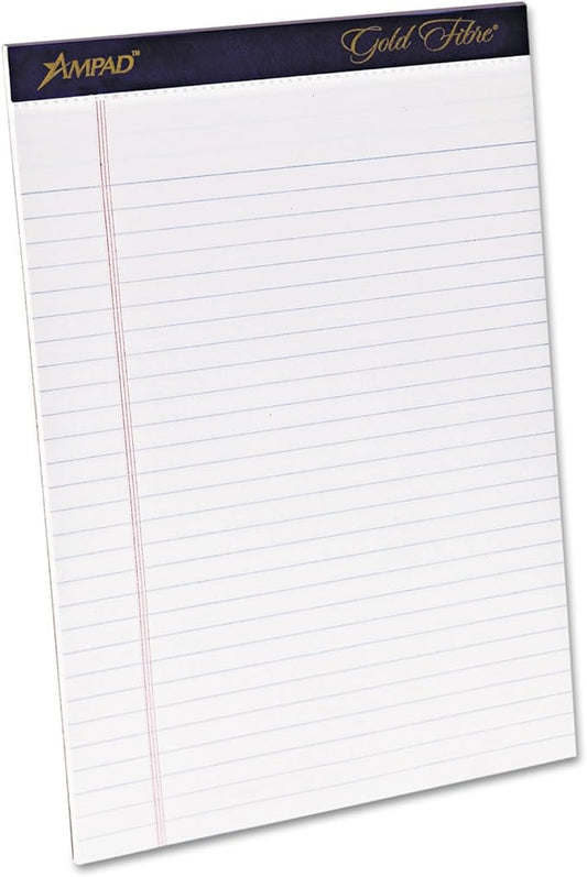 Ampad Gold Fibre Writing Pads, Legal/Wide Rule, Letter Size (8 1/2 in x 11 3/4 in), White, Four 50-Sheet Pads per Pack (20-031)
