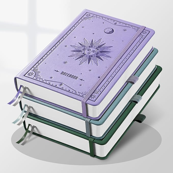 EMSHOI Lined Journal Notebook - 320 Numbered Pages, 100gsm Thick Journals, A5 Hardcover Leather College Ruled Notebooks for Women Men School Work Writing Note Taking, 5.75 x 8.38-Light Purple