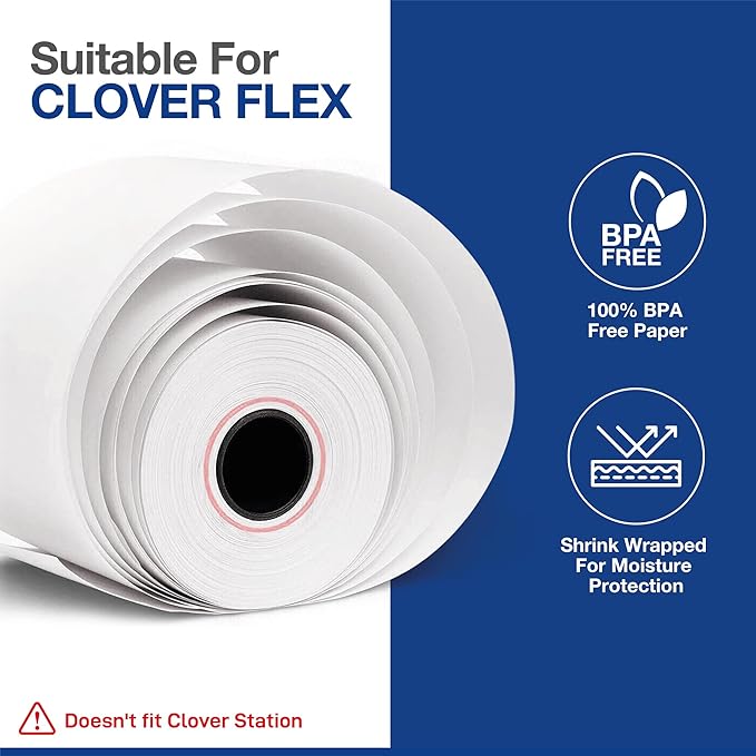 Thermal Paper 2 1/4 x 50-100 Rolls - BPA Free - 55 GSM - Credit Card Paper Rolls Thermal 2 1/4 x 50 for Clover Flex, Verifone VX 520, Dejavoo Z11, Ingenico Desk 3500 - Fits All POS Machines
