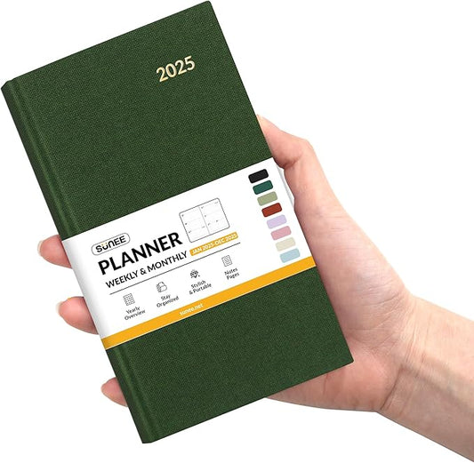 SUNEE 2025 Pocket Weekly Planner for Purse 3.5" x 6" - 12 Month (January 2025 - December 2025), Pocket Size Planner, Hardcover, Notes, Pocket, 100 GSM Paper, Deep Green