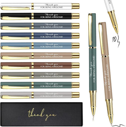 PerKoop 10 Set Thank You Gifts Inspirational Ballpoint Pens with Gift Boxes Bulk Appreciation Party Favors for Employee Coworker Staff Team Friends Office Supplies(Macaron,Awesome)