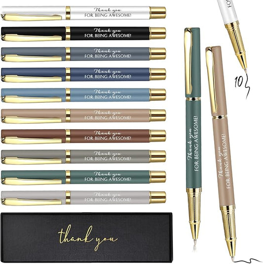 PerKoop 10 Set Thank You Gifts Inspirational Ballpoint Pens with Gift Boxes Bulk Appreciation Party Favors for Employee Coworker Staff Team Friends Office Supplies(Macaron,Awesome)