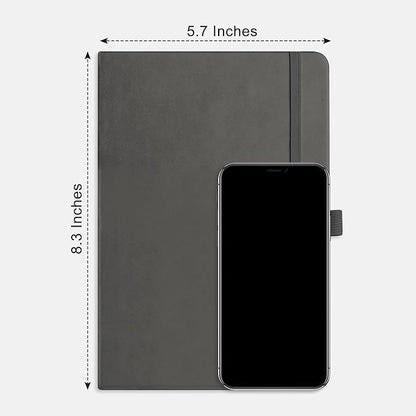 RETTACY Journaling Notebooks, A5 Lined Journal Notebook with 192 Numbered Pages, 5.7'' × 8.3'' Medium Size, for Writing, Work, Office, Leather Hardcover, 100 GSM Thick Paper (Gray)