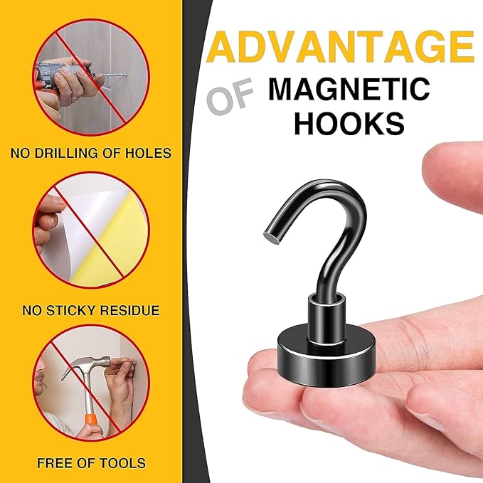 DIYMAG Magnetic Hooks, 30Lbs Strong Heavy Duty Cruise Magnet S-Hooks for Classroom, Fridge, Hanging, Cabins, Grill, Kitchen, Garage, Workplace and Office etc, (28 Pack-Black)
