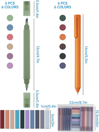 NiArt Bible Note-Taking Kit 6 Dual Tip Highlighters, 6 Gel Pens & 200 Sticky Notes - Versatile, Portable for Bible Study, Journaling, Planning & More with Retro Colors, Precision Tips & Storage Box