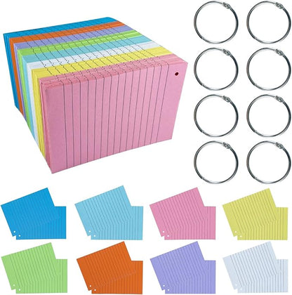TFLFL Index Cards 4x6 Inch, 600PCS Flash Cards with Rings 8 Colors Ruled Index Cards, Assorted Lined Colored Flashcards, Thin Note Cards Paper, Study Card Memo Scratch Pad for Home Office School
