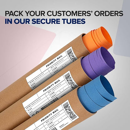 4" x 24" Reinforced Kraft Paper Mailing Tubes, Pack of 6 Tubes with 2 Caps Each – USPS Approved Poster Tube – Made in USA Cardboard Tube for Shipping and Storing Posters, Prints, Artwork, or Documents