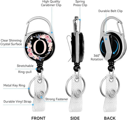 A-Z Badge Holder with Retractable Reel and Breakaway Lanyard Badge Clips Retractable Heavy Duty Badge Reel，Keychain，ID Holder with Breakaway Lanyard for School Nurse Office Teen O