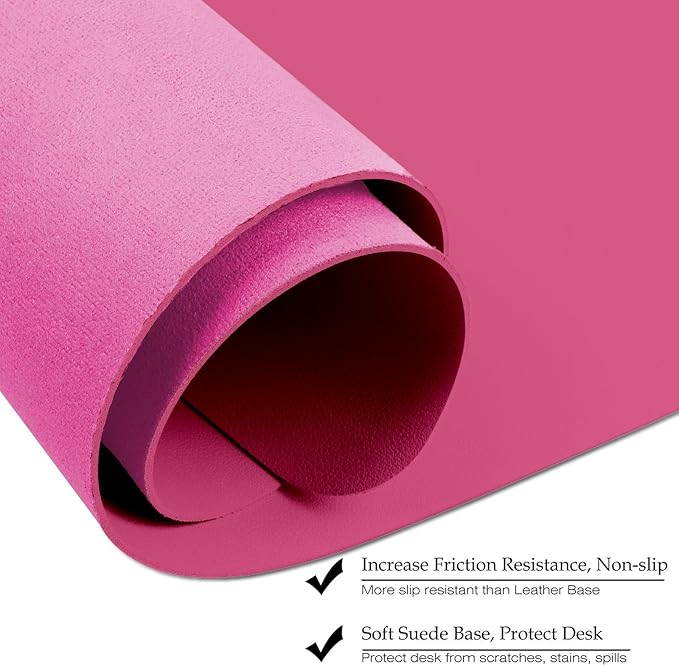 Boutilon Leather Desk Pad 47"x 24" Non-Slip Mouse Pad,Business Desk Pad,Extended Table Protector for Keyboard and Mouse,Desk Writing Pad for Office Home Working Decor (XXXL-Rose Pink)