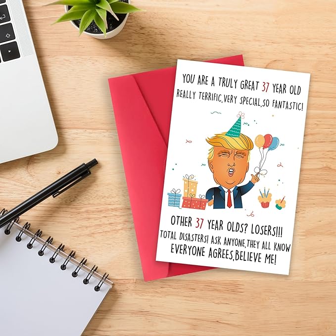 Funny Trump 37th Birthday Card, Funny 37th Birthday Gifts for Men Women, Happy 37 Year Old Birthday Decorations for Her Him Dad Mom, Great 37 Birthday Gift Cards for Husband Wife