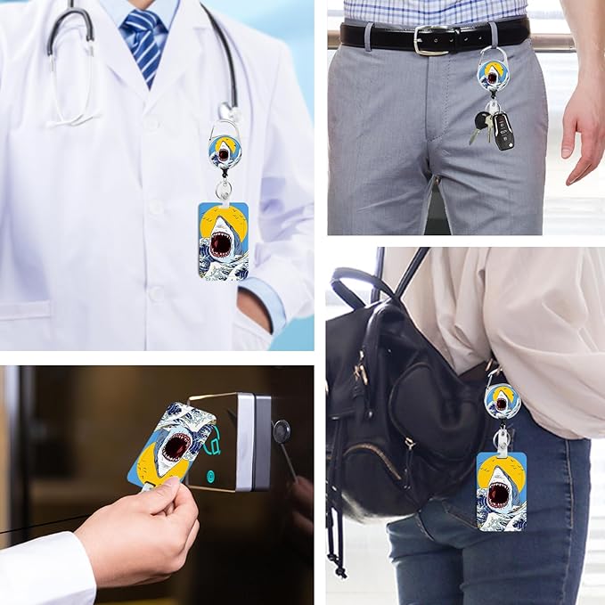 Shark Badge Holder with Retractable Reel and Breakaway Lanyard，Badge Clips Retractable Heavy Duty Badge Reel，Funny Keychain，ID Holder with Breakaway Lanyard for School Nurse Office Teen