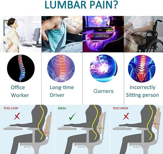 QUTOOL Lumbar Support Pillow for Office Chair Back Support Pillow for Car, Computer, Gaming Chair Memory Foam Back Cushion for Back Pain Relief Improve Posture, Mesh Cover Double Adjustable Straps