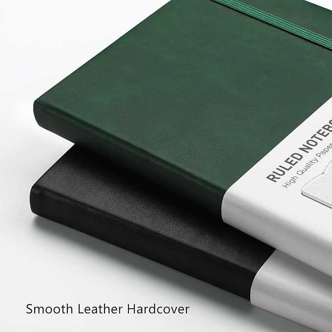 RETTACY Journaling Notebooks, A5 Lined Journal Notebook with 192 Numbered Pages, 5.7'' × 8.3'' Medium Size, for Writing, Work, Office, Leather Hardcover, 100 GSM Thick Paper (Dark Green)