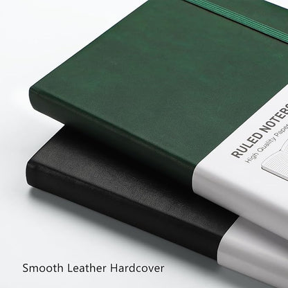 RETTACY Journaling Notebooks, A5 Lined Journal Notebook with 192 Numbered Pages, 5.7'' × 8.3'' Medium Size, for Writing, Work, Office, Leather Hardcover, 100 GSM Thick Paper (Dark Green)