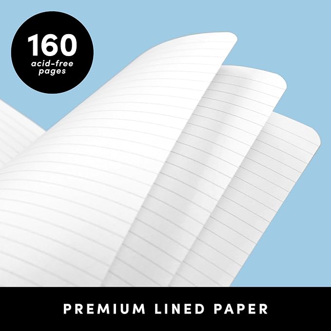 PAPERAGE Softcover Lined Journal Notebook (Black), 160 Pages, Medium College Ruled Notebook, 5.6 inches x 7.9 inches - 100 GSM Thick Premium Paper, Soft Vegan Leather Journal for Home, Work & School